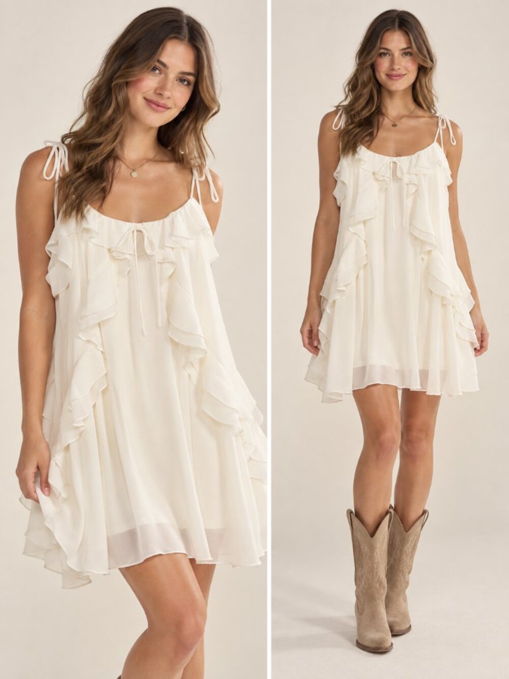 Wild Fable Ruffle Mini Dress Tie Straps Off White Cream Large NWT